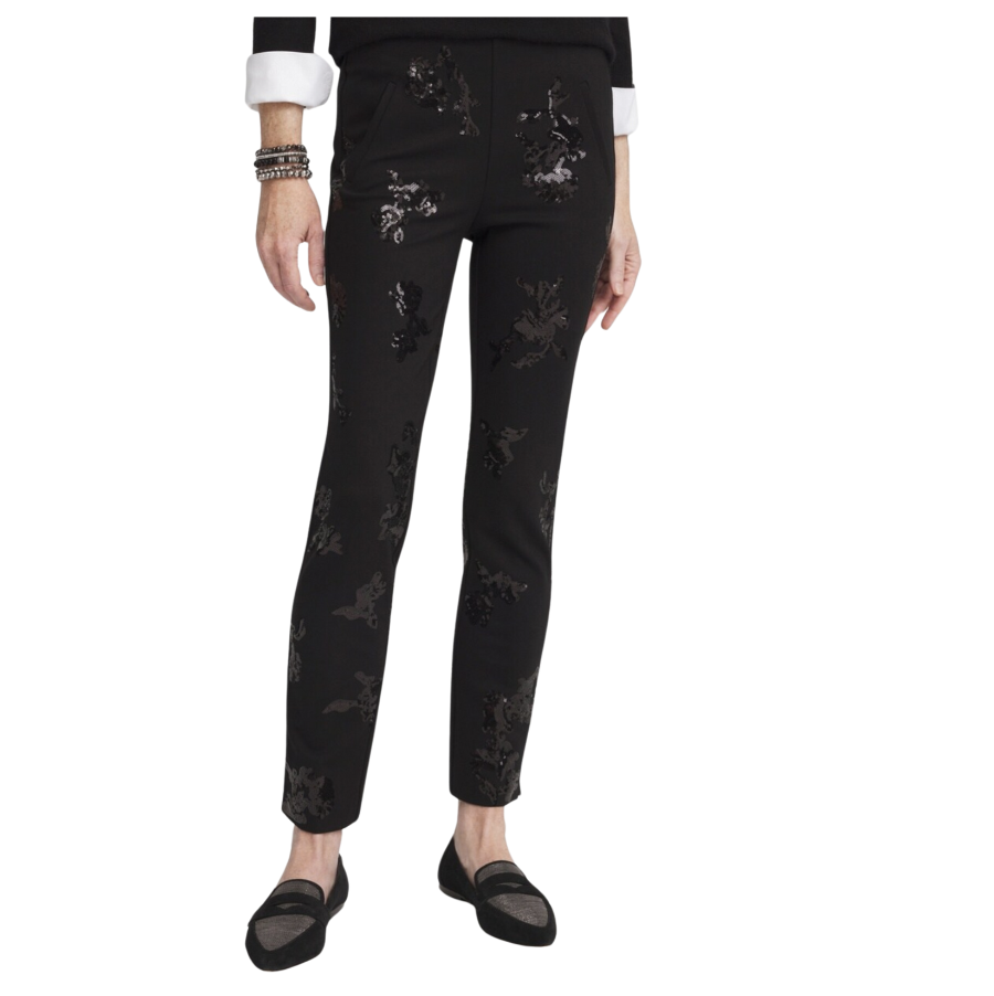 Juliette Floral Sequin Slim Ankle Pants